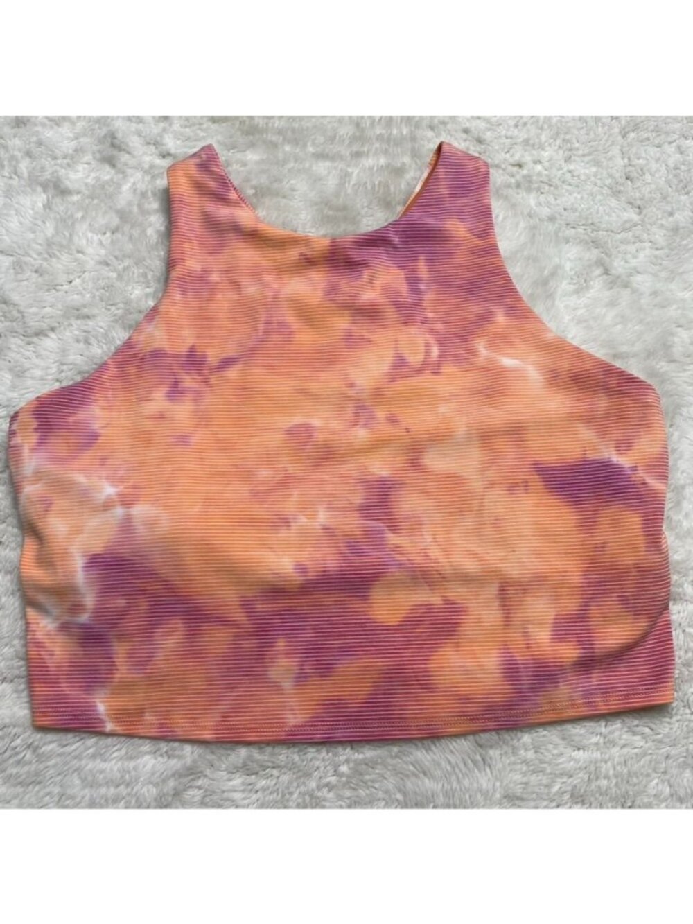 Athleta Conscious Crop Tank Top Size XL Orange Purple Tie Dye Ribbed High Neck